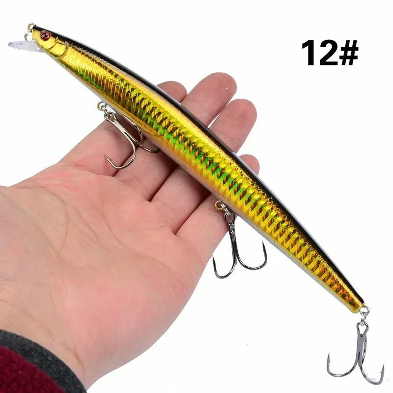 Leurre de pêche au vairon en plastique, appât Éldur, manivelle laser, gros faux poissons, appâts de pêche en mer, 16 couleurs, 18cm, 24g