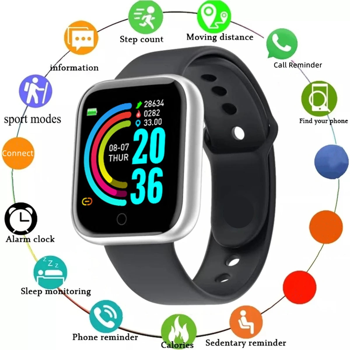 Smartwatch Fitness Message Anniversaire — Moniteur Bracelet Android iOS