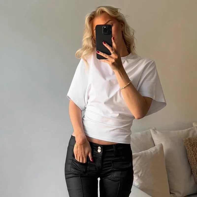 T-shirt en coton manches courtes 220g — Y2K, décontracté, noir et blanc, col rond, femme (v2)