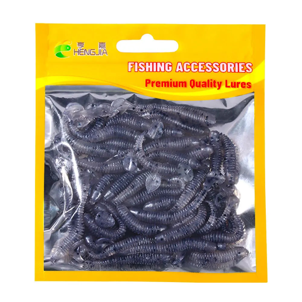 Hengjia 10-50pcs/lot 4.5CM Small Soft Silicone T-Tail Worm Swimbait Lure Fishing Tackle for Carp Black-bass Pike