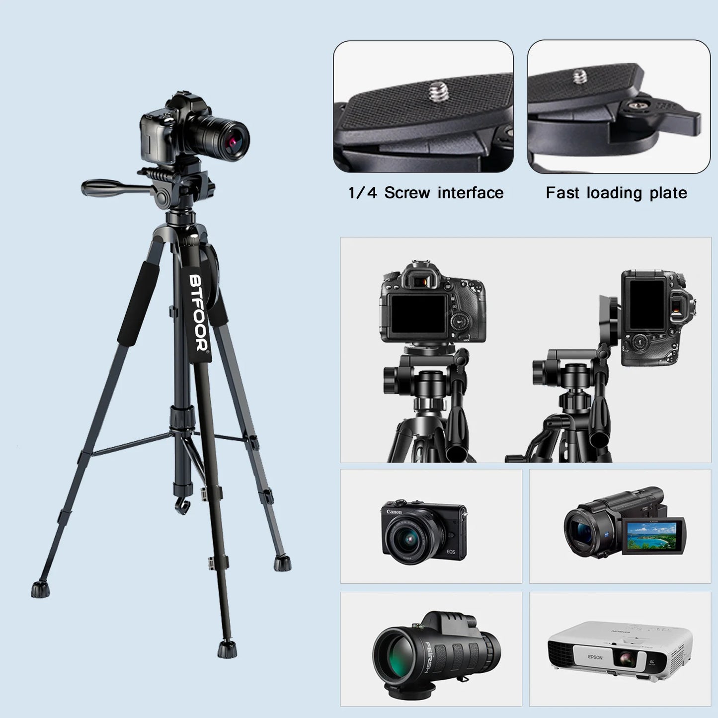 Trépied Photo Aluminium 140cm — Support Téléphone & DSLR Tête Panoramique