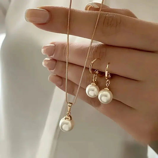 Women's Pearl Jewelry Set, Dangle Earrings, Pendant, Necklace, Simple, Delicate, Daily Wear, Party Accessories