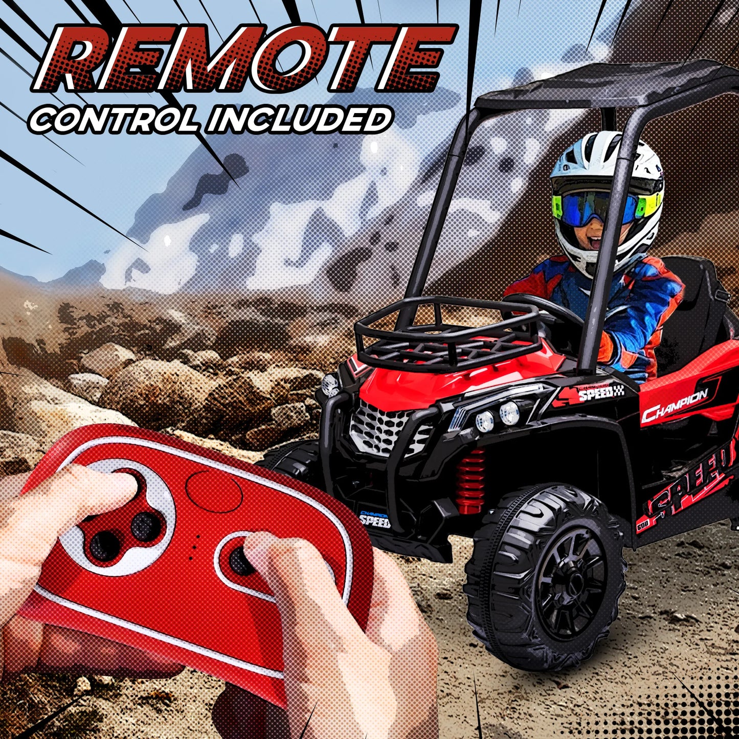 Voiture ATV Électrique Extérieur Enfants — Suspension Réelle Télécommande Rouge