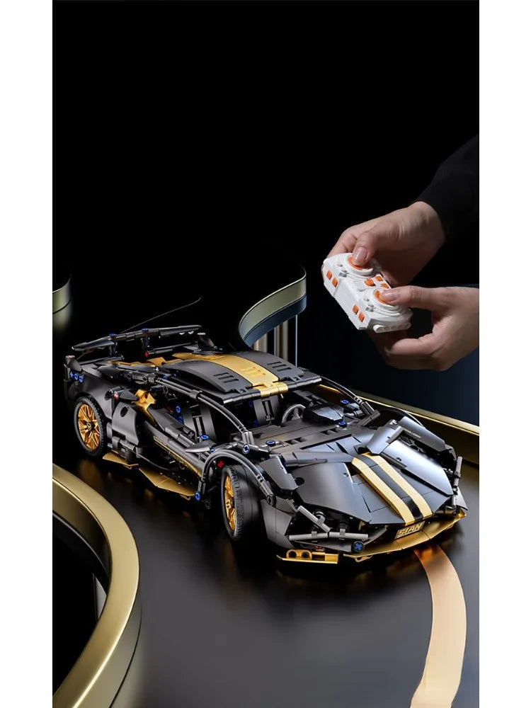 Blocs de construction de course de supercar noir, technologie 1:14, voiture en brique assemblée, jouet, cadeau d'anniversaire pour garçons