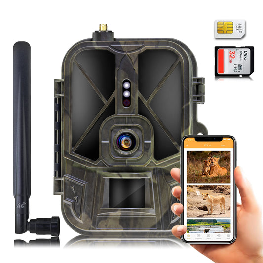 Caméra de chasse à vision nocturne 4G avec suivi et contrôle par application, batterie Li-ion 8000 mAh, 120° °   Caméra de surveillance sans fil Cloud Service Game Scout