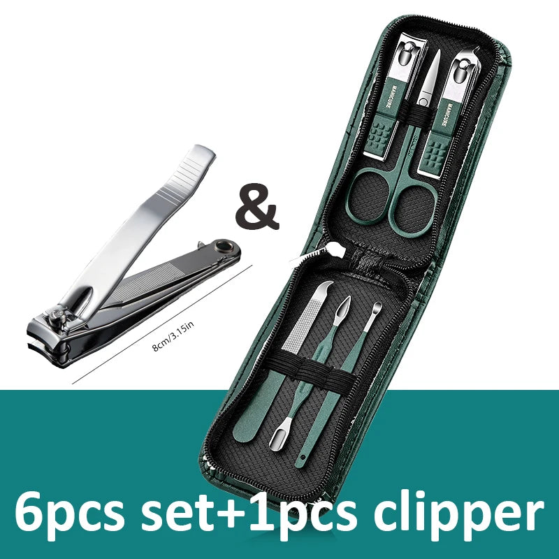 Manicure Set with Leather Case, Professional Pedicure and Facial Care Tools Kits, Stainless Steel Nail Clipper Sets, Gift, 6-9 Pieces
