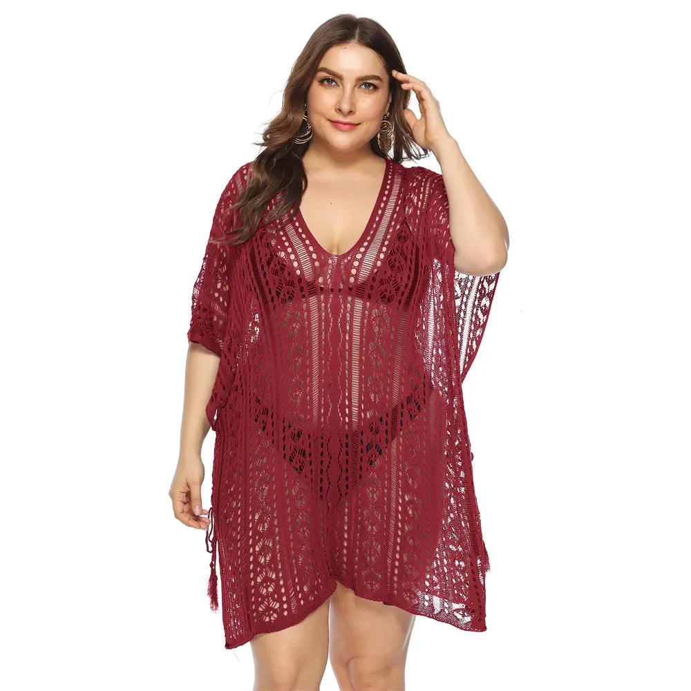 Grande taille Robe De Plage tunique maille unie Bikini couvrir maillot De Bain vêtements De Plage amples maillots De Bain pour les femmes Robe Robe De Plage
