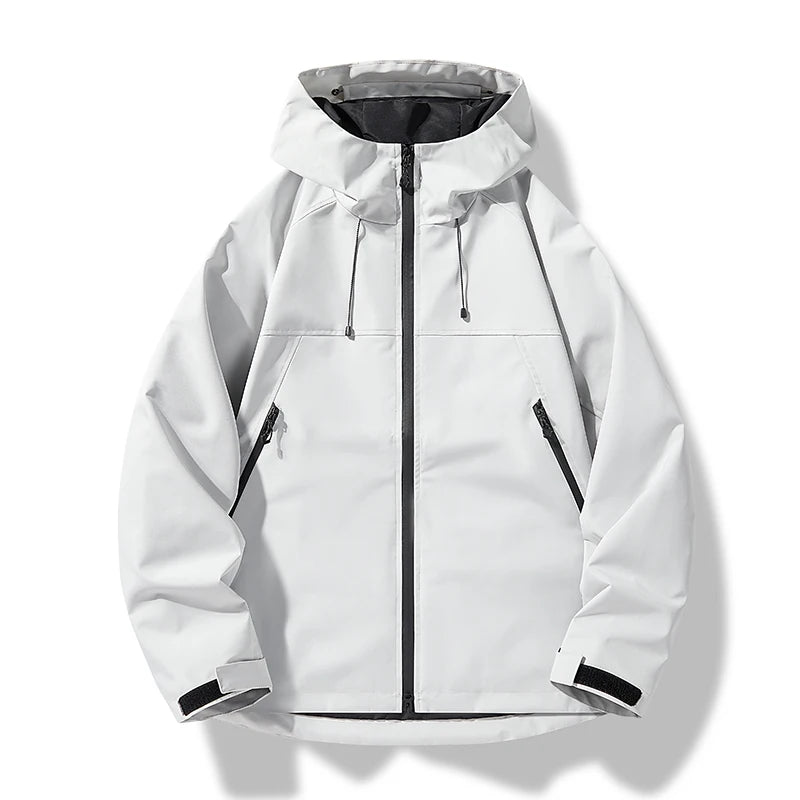 Chaqueta de primavera y otoño para hombre, informal, deportiva, cortavientos, impermeable, con capucha, ropa exterior, abrigos de color liso, con cremalleras, para pareja, para exteriores