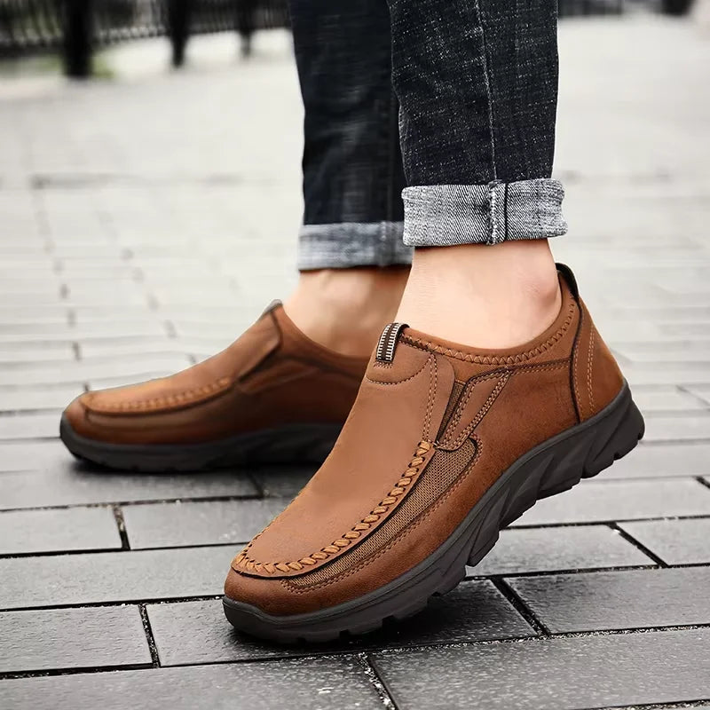 Mocassins Cuir Rétro Homme — Décontractés Sans Lacet Conduite Taille 39-48