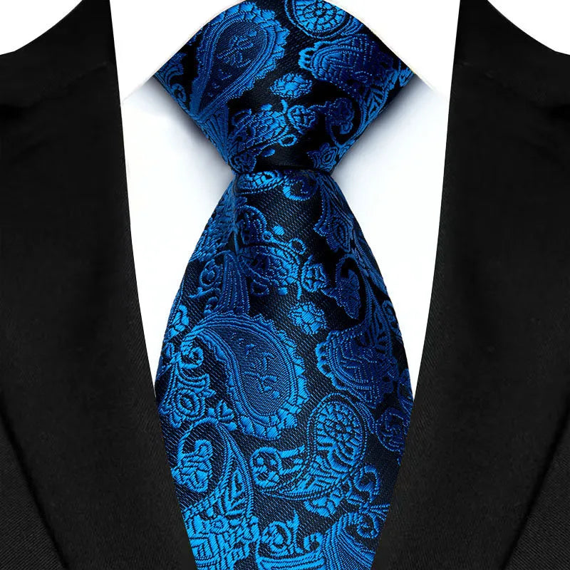Corbata clásica de cachemira a rayas para hombre, 8 cm, Jacquard, de lujo, color azul real, accesorios, uso diario, regalo para fiesta de boda