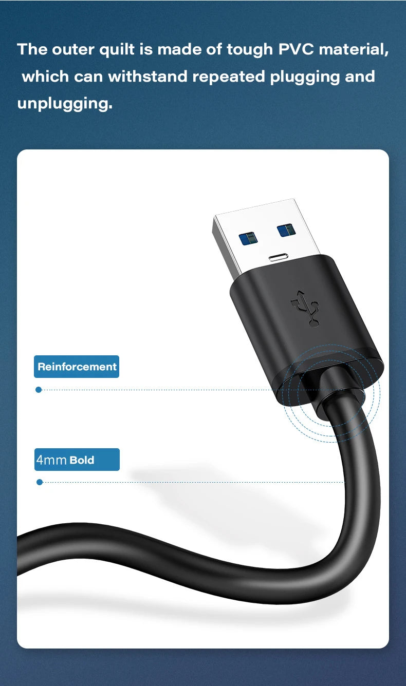 Câble d'extension USB 3.0 mâle vers mâle, 5Gbps, transmission rapide, câble de données, ordinateur portable vers disque dur mobile, TV