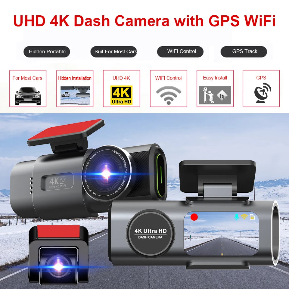 4K Dash Cam GPS WIFI APP 24H Night Vision Optional Rear Mini Lens Car Dashcam DVR Video Recorder Car Camera Black Box