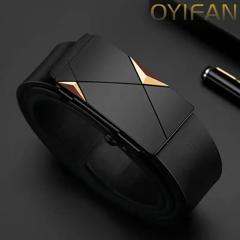 Men's Leather Belt Fashion Automatic Buckle Cowhide Luxury Male Belts Designer Black Belt 110-160 cm Large Size Jean Belt