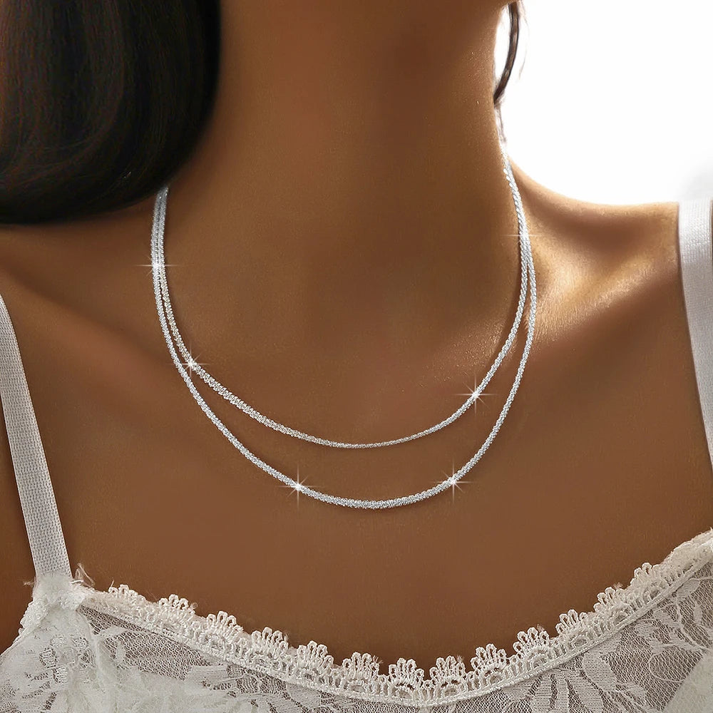 Simple Sparkling Necklace for Women, Silver Color, Clavicle Chain, Choker, Korean, Wedding Party Gift Jewelry
