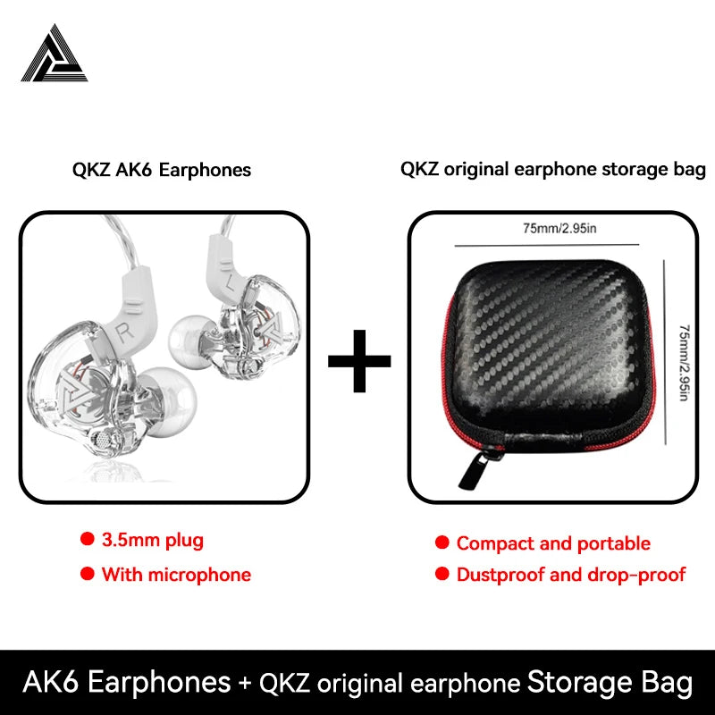 Original QKZ AK6 Copper Driver HiFi Wired Earphone 3.5MM Running Sports Headset Bass Stereo Headphone Music Earbuds In-ear with Mic