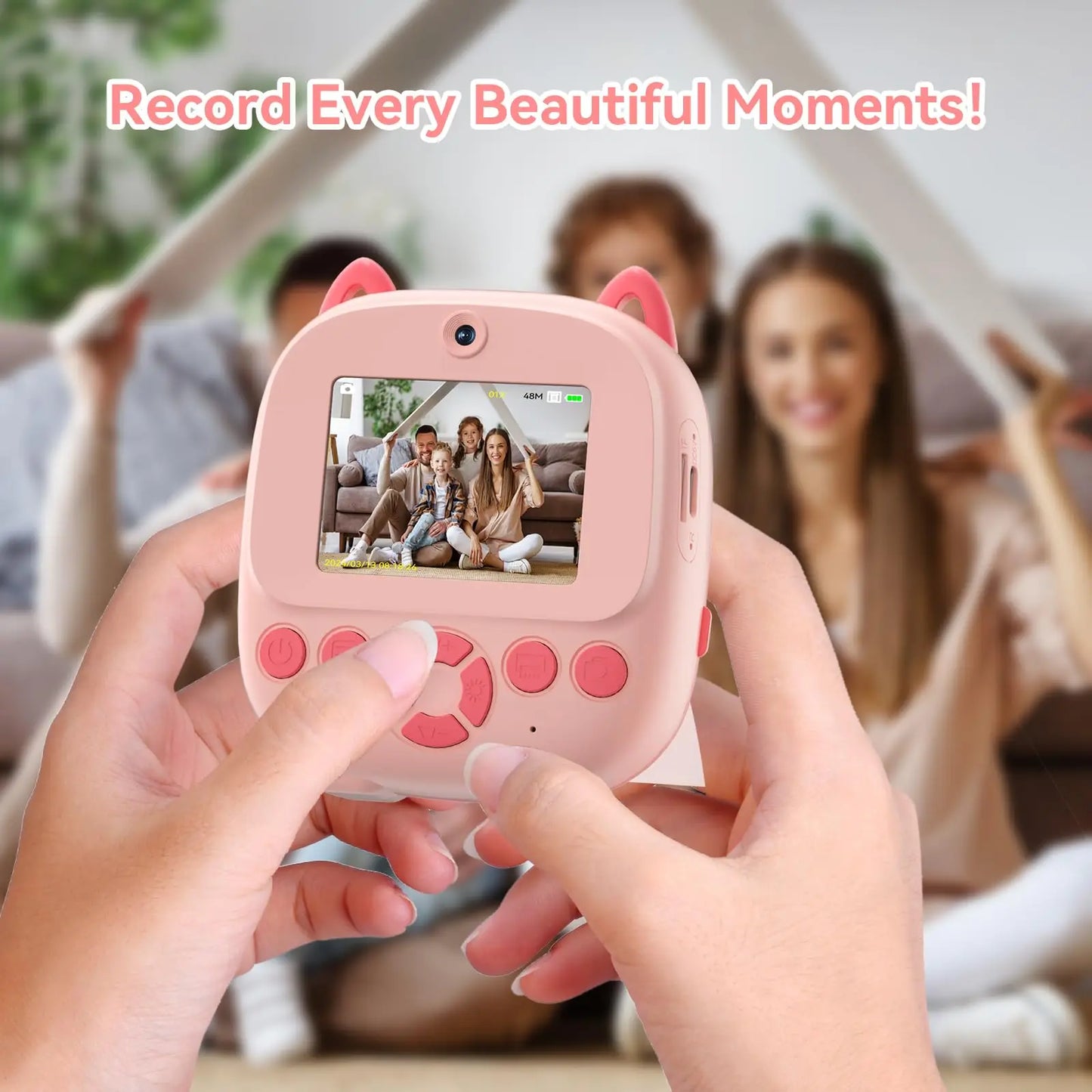 Cámara de impresión instantánea, cámara multifuncional para niños pequeños con impresión de fotos instantánea, cámara digital de 2,4 pulgadas con pantalla HD para fotos