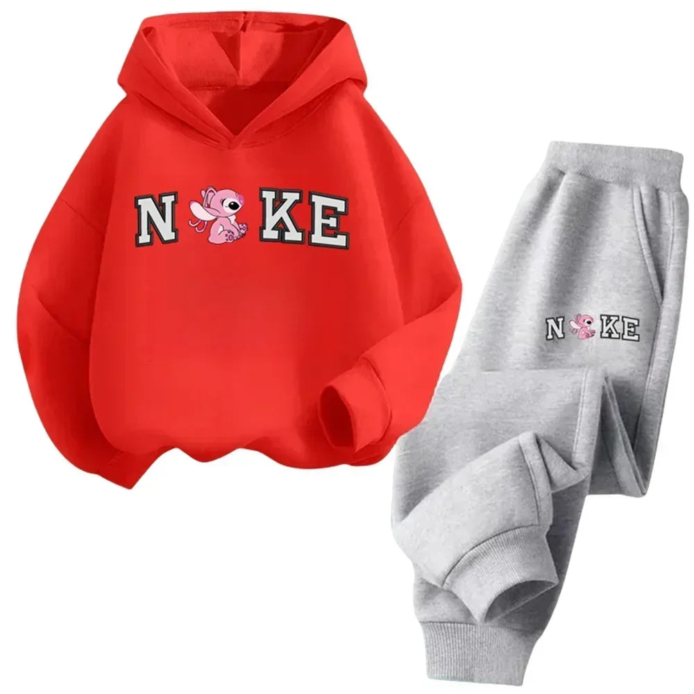 Kids' hooded sweatshirt set, cartoon Stitch, for boys and girls, autumn and winter, outdoor travel,