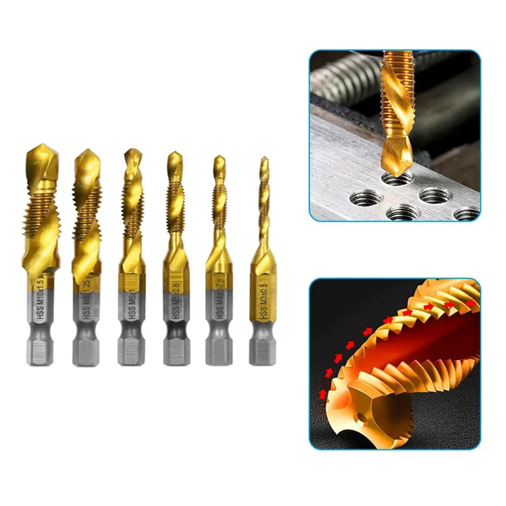 Ensemble d'outils de perçage et de chanfrein en acier à grande vitesse, machine intégrée, taraud composite, plaqué titane 4341, 6 pièces