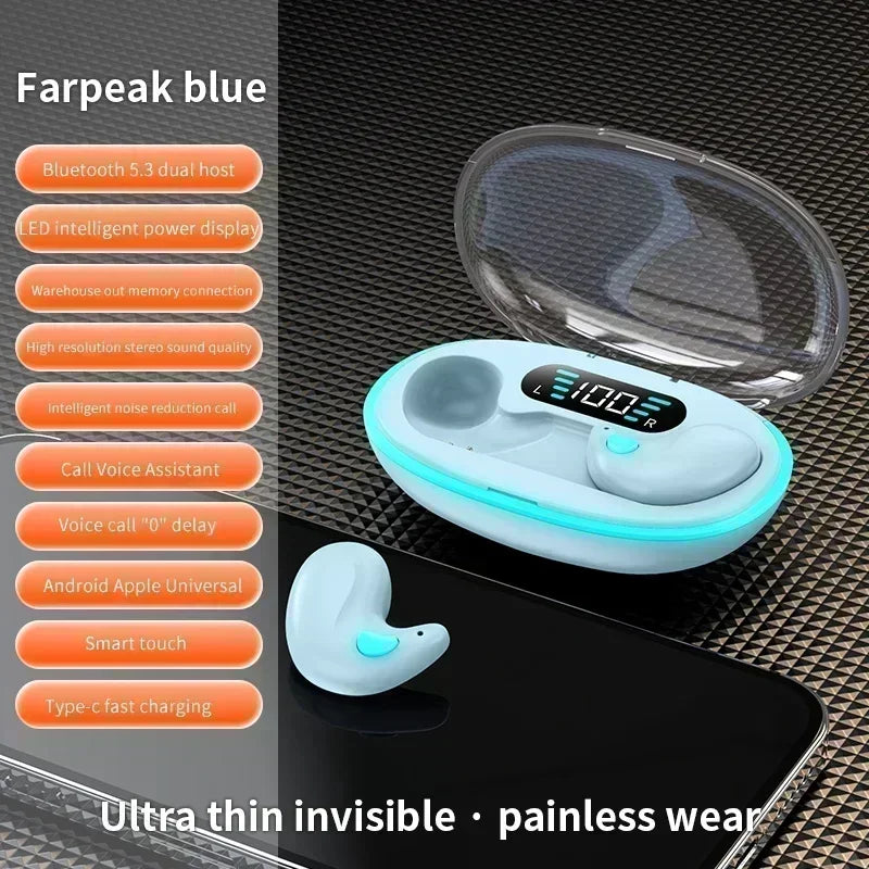 X55 Wireless Sleep Earbuds Mini Headphones for Work TWS Bluetooth Stereo Earphone Hidden Headsets with HD Call Waterproof Mic