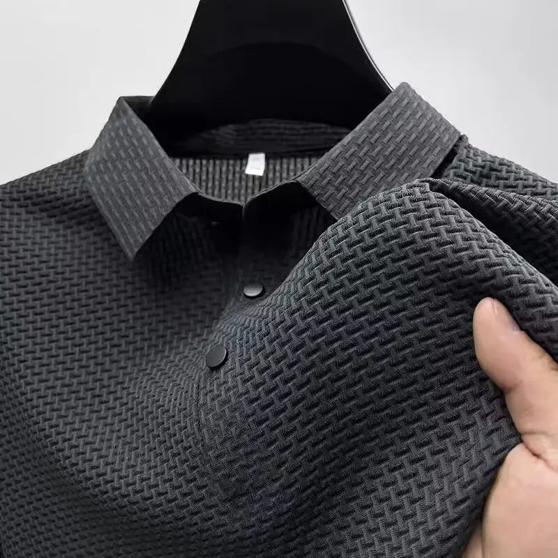 Polo Soie Glacée Homme Manches Courtes — Respirant Creux Mode Affaires Été