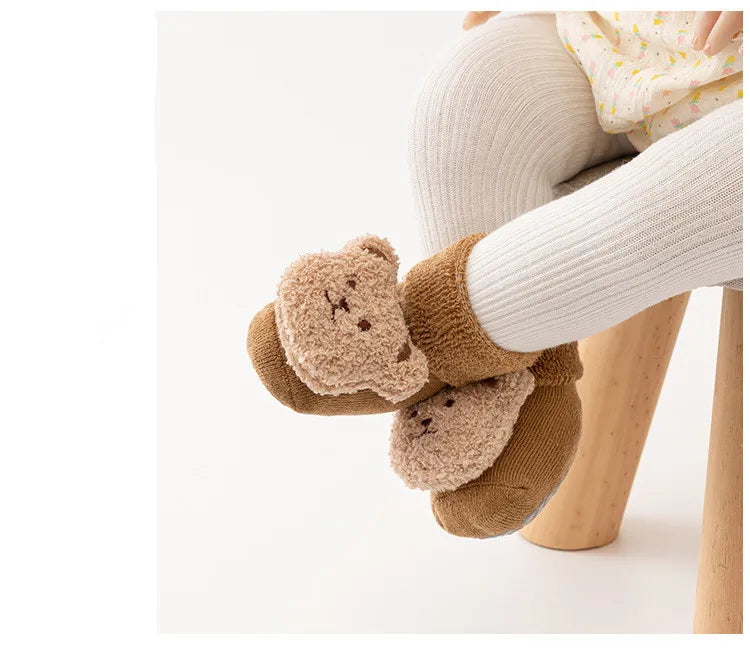Chaussettes coordonnantes en coton doux pour bébé, chaussettes épaisses pour enfants, nouveau-né, tout-petit, mignon, ours de dessin animé, solide, garçons, filles, hiver, nouveau