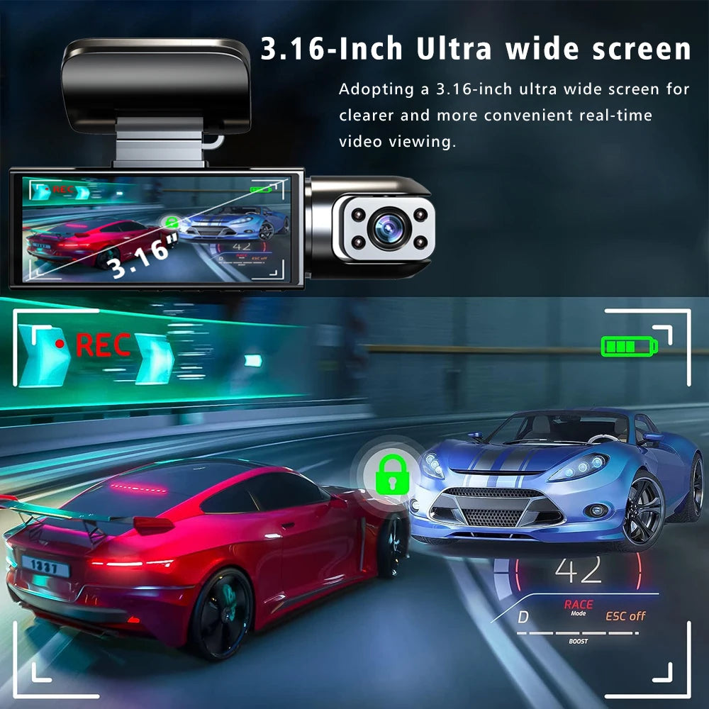 Dashcam HD 1080P Double Objectif Cabine — Mini DVR Boîte Noire Intérieur