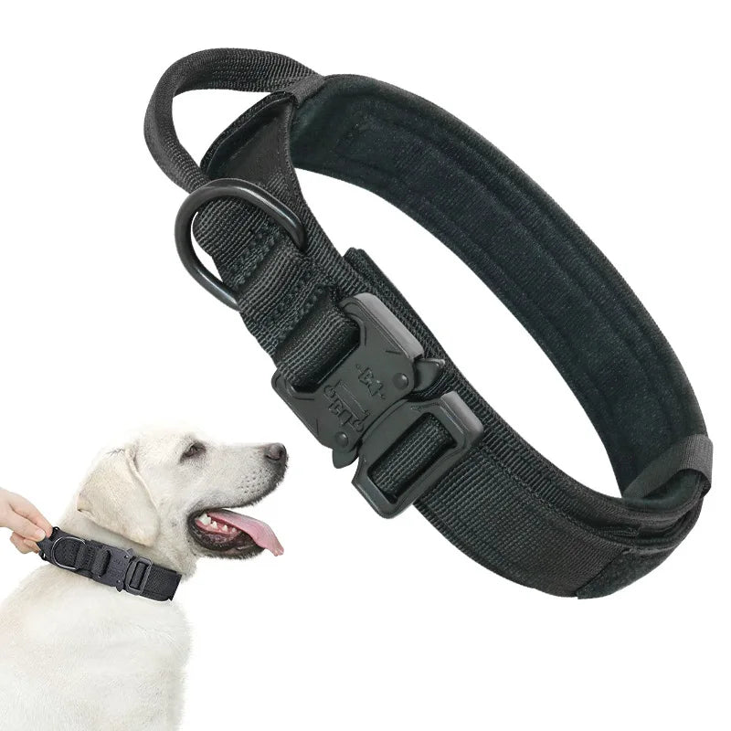 Collier Tactique Nylon pour Chien — Poignée Réglable, Robuste, Taille Moyenne & Grande