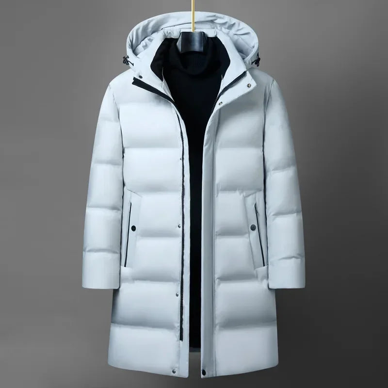 Canadá moda invierno chaqueta para hombres abrigo Parka para hombre, plumífero de ganso blanco, cuello con capucha, cálido, grueso, acolchado largo M-4XL