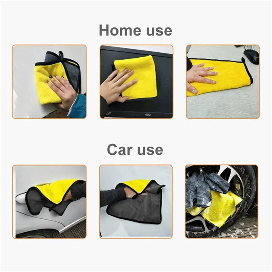 Serviette de nettoyage en microfibre épaisse, chiffon de séchage doux, serviettes de lavage de carrosserie de voiture, chiffons de nettoyage Double couche, accessoires de voiture, 1/2/6/10 pièces