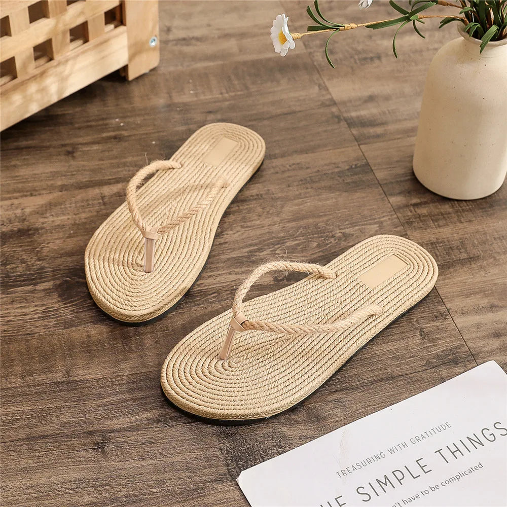 2025 Women Indoor Flat Shoes Slippers Linen Home Slippers Comfortable Lady Slipper Beach Slide Shoes for Women