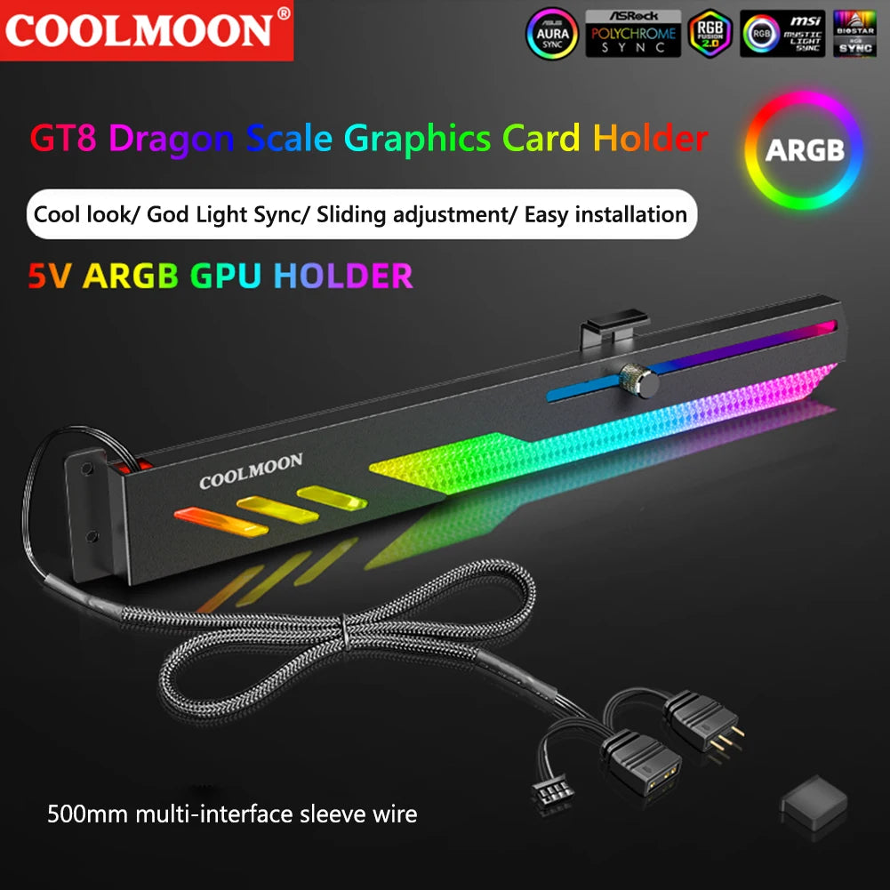 Support de carte vidéo GT8 personnalisé, 5V, 3 broches, ARGB, GPU, VGA, boîtier PC de bureau, accessoires de bricolage