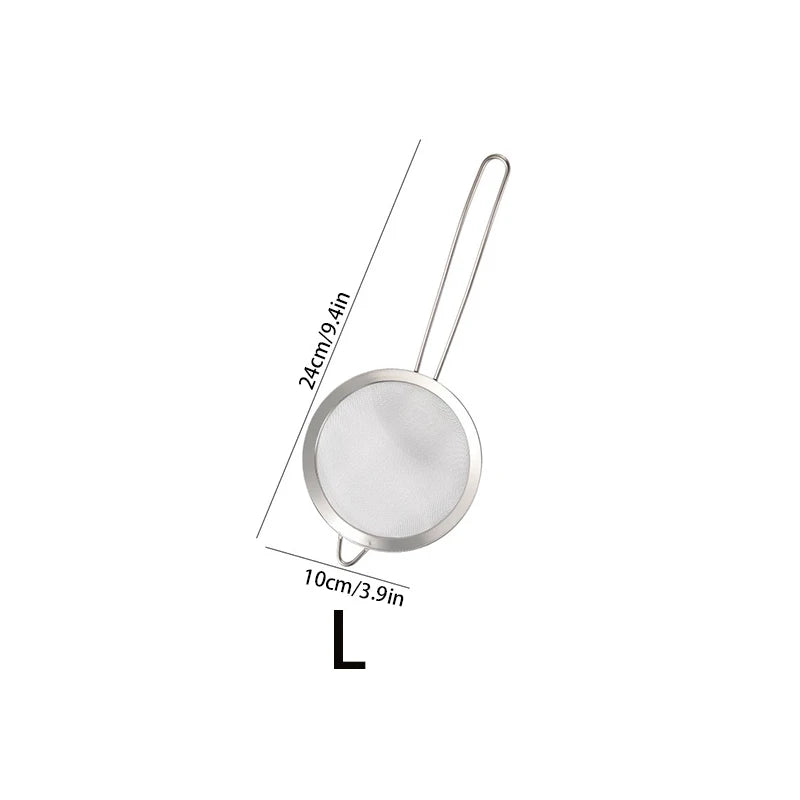 Colador de malla fina de acero inoxidable, con mango y gancho resistentes, tamiz para jugo de leche de soja, utensilios de cocina, 3 piezas