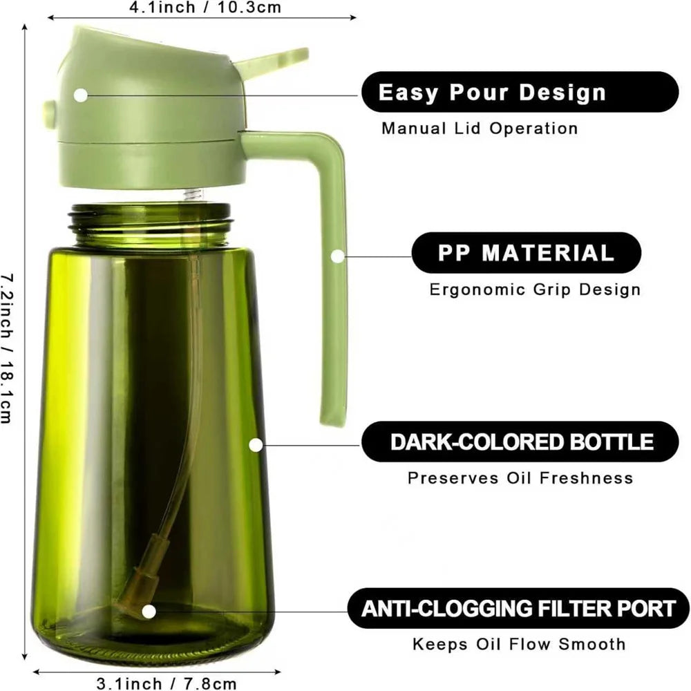 Pulvérisateur d'huile pour la cuisine de 470 ml, distributeur d'huile d'olive 2 en 1 et flacon pulvérisateur d'huile, vaporisateur d'huile avec autocollants, flacon pulvérisateur en verre épais