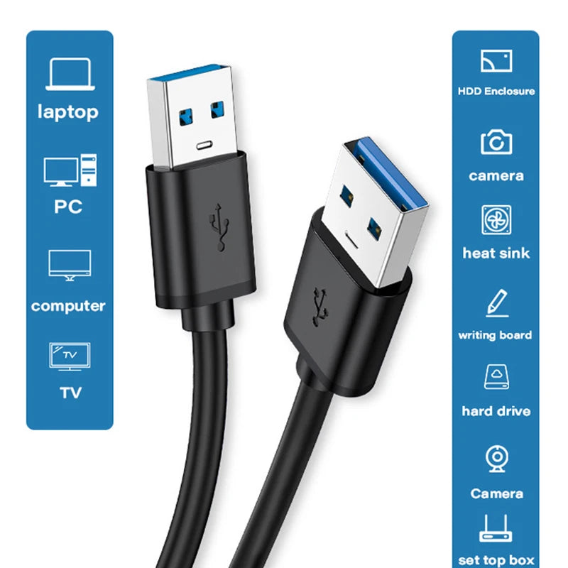 Câble d'extension USB 3.0 mâle vers mâle, 5Gbps, transmission rapide, câble de données, ordinateur portable vers disque dur mobile, TV