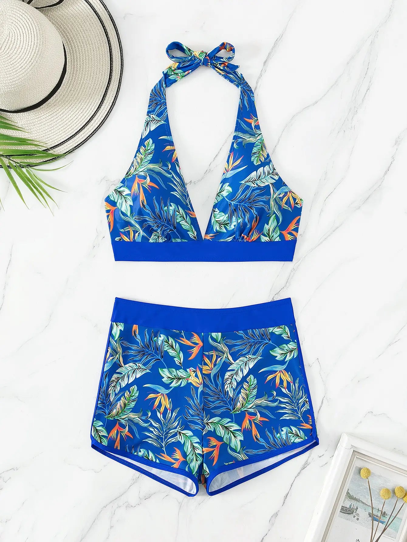 Ensemble de bikini halter 2026, maillot de bain court pour femme, maillot de bain taille haute imprimé, tenue de plage
