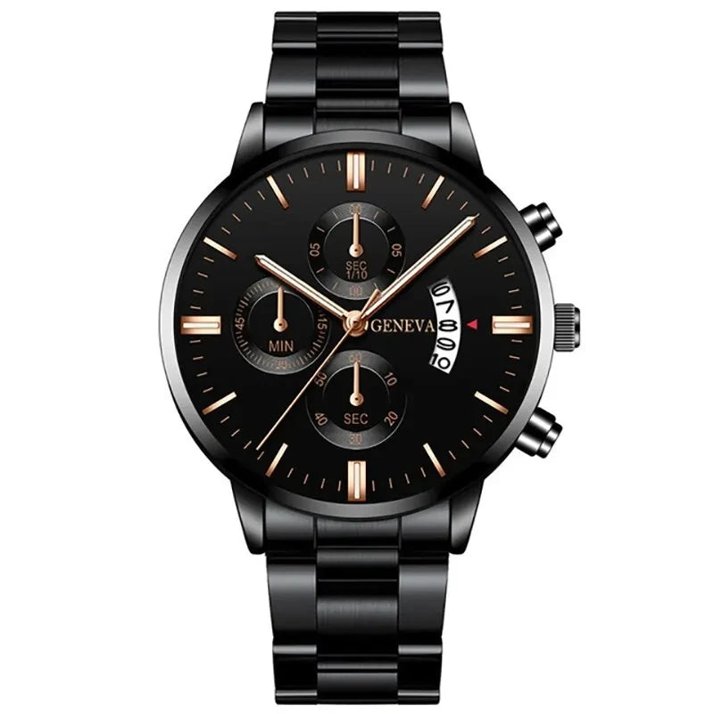 Montre Quartz Acier Inoxydable Homme — Calendrier Affaires Bracelet