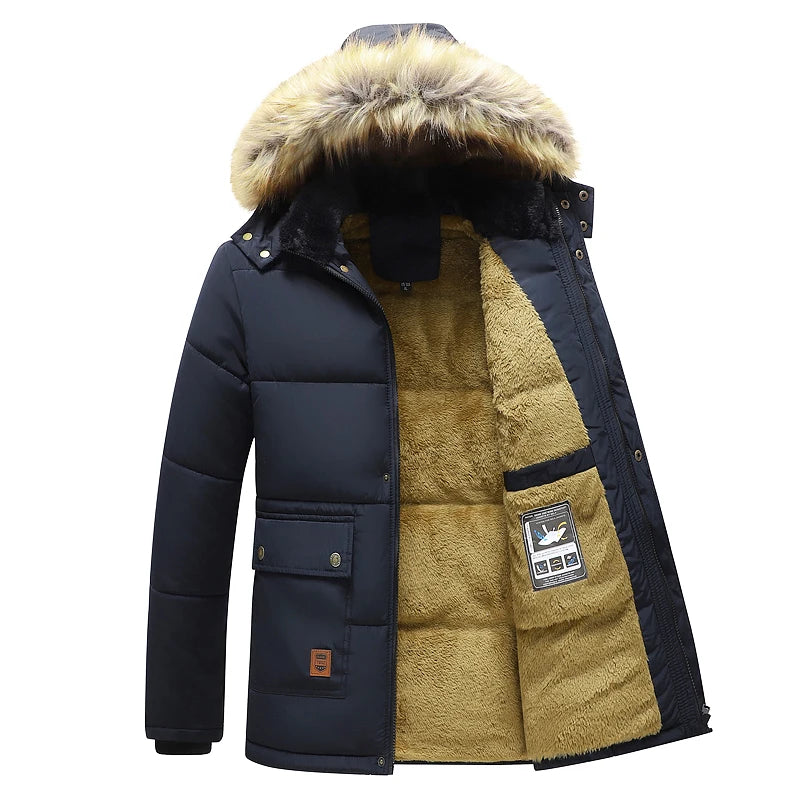 Men Winter New Windbreaker Fleece Warm Thick Jacket Parkas Coat Men Fashion Hooded Fur Collar Classic Casual Parka Men