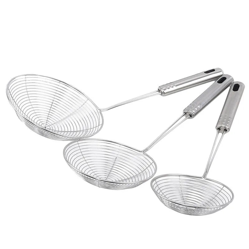 Passoire à frire en acier inoxydable, cuillère à frites, écumoire en treillis métallique, passoire, cuillère à friteuse, tamis, fournitures de cuisine, 1/3/5 pièces
