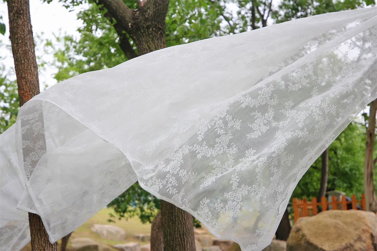 Rideaux transparents en dentelle brodée de fleurs blanches, en Voile de fenêtre de poche pour salon, chambre à coucher, décor de scène de mariage