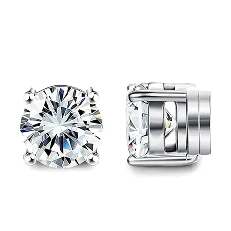 1 Pair Crystal Strong Magnetic Earrings for Men and Women, Punk Round Zircon Non-Pierced Stud Earrings, Jewelry