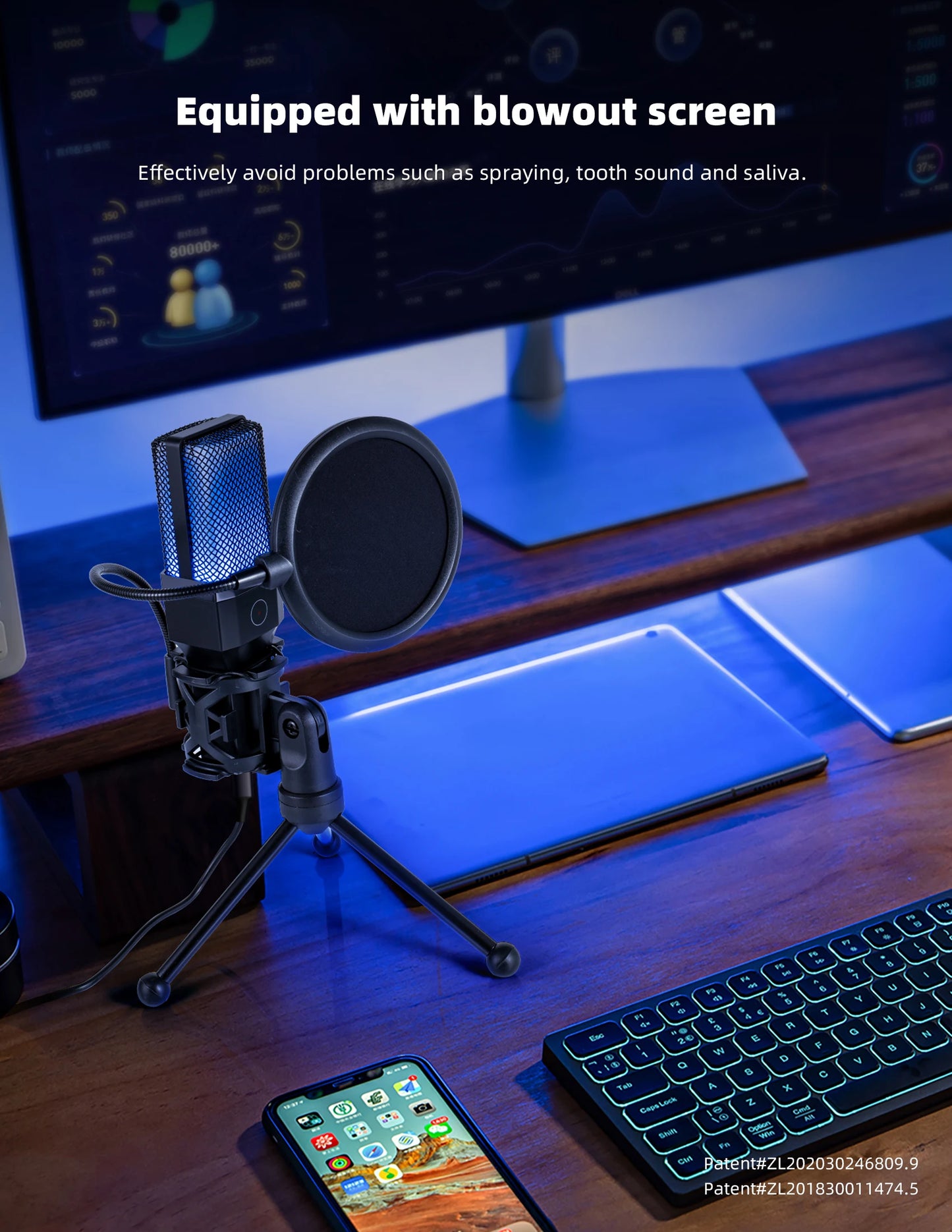 Microphone USB à condensateur pour gaming et podcast – Micro filaire pour PC, streaming et karaoké