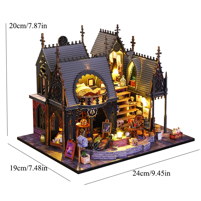 Casa de muñecas de madera, modelo de jardín, puzle 3D, kits de construcción para montar, juguetes, decoración de dormitorio con luces LED, regalo para casa de muñecas, bricolaje