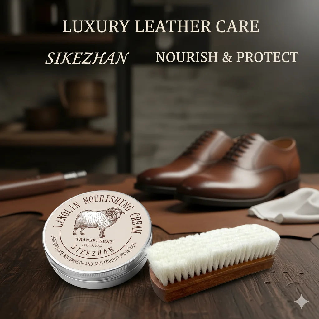 Huile de mouton crème d'allaitement pour cuir cire de vernis à chaussures et laine douce brosse de polissage Kit d'outils de nettoyage pour meubles en cuir sac à chaussures