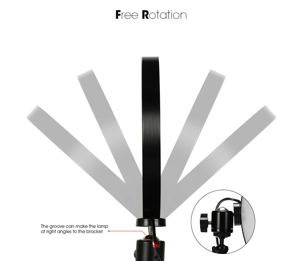 Anneau Lumineux LED Selfie 26cm 120 Perles avec Trépied — Kit Éclairage USB Vidéo