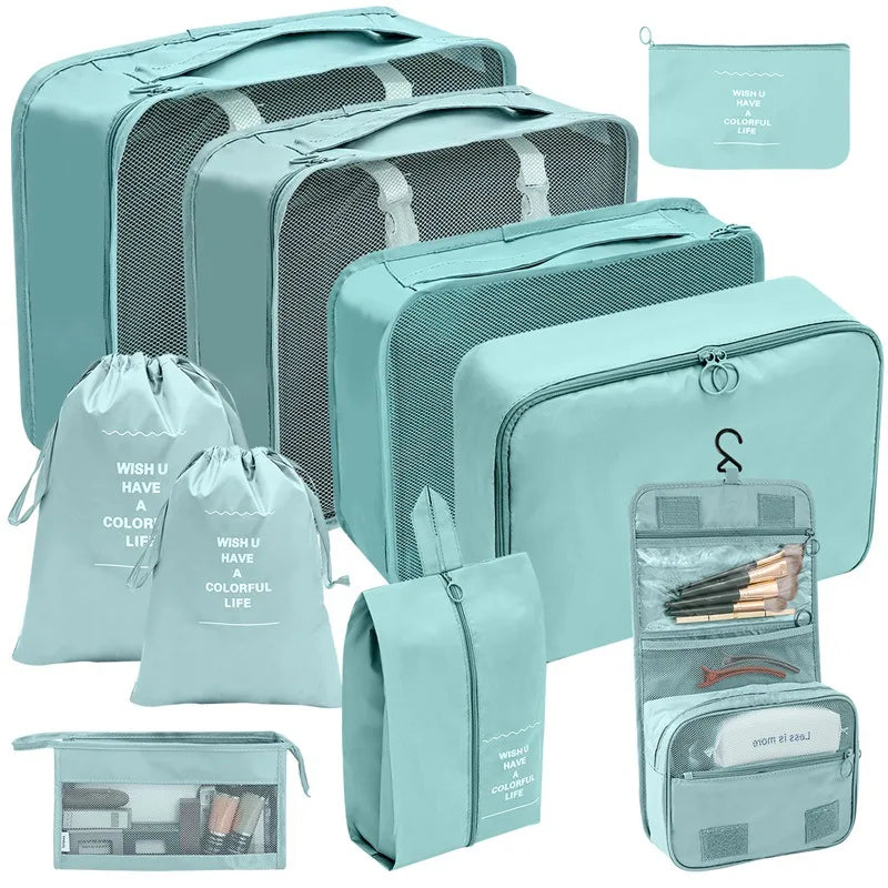 7/8/9/10 pièces ensemble organisateur de voyage sacs de rangement valise emballage Cubes ensemble étuis Portable bagages vêtements chaussure bien rangé pochette pliante