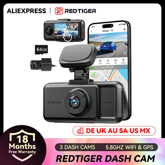 Dashcam 4K WiFi 5.8GHz GPS — Vision Nocturne 3 Caméras Avant Cabine Arrière