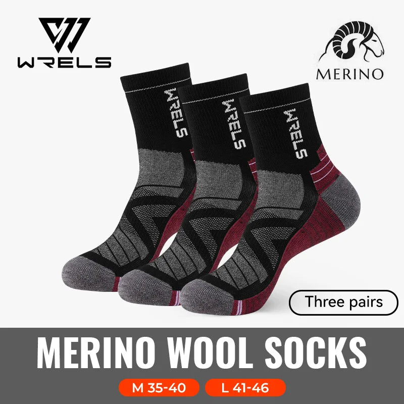 WRELS 1/2/3 paires chaussettes en laine mérinos thermique chaud hiver haute élastique épais chaussettes de randonnée Absorption d'humidité chaussettes de sport en laine