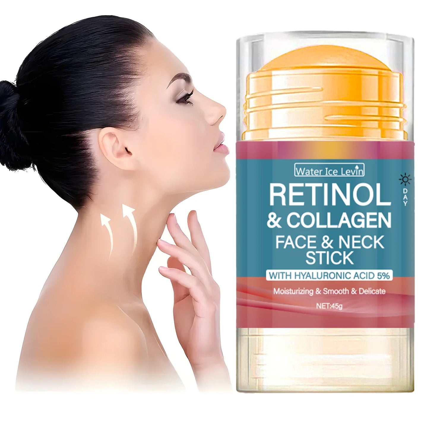 Retinol Collagen Facial & Neck Stick with 5% Hyaluronic Acid, Moisturizing & Firming, Moisture Locking, Day & Night Care, Portable Skincare