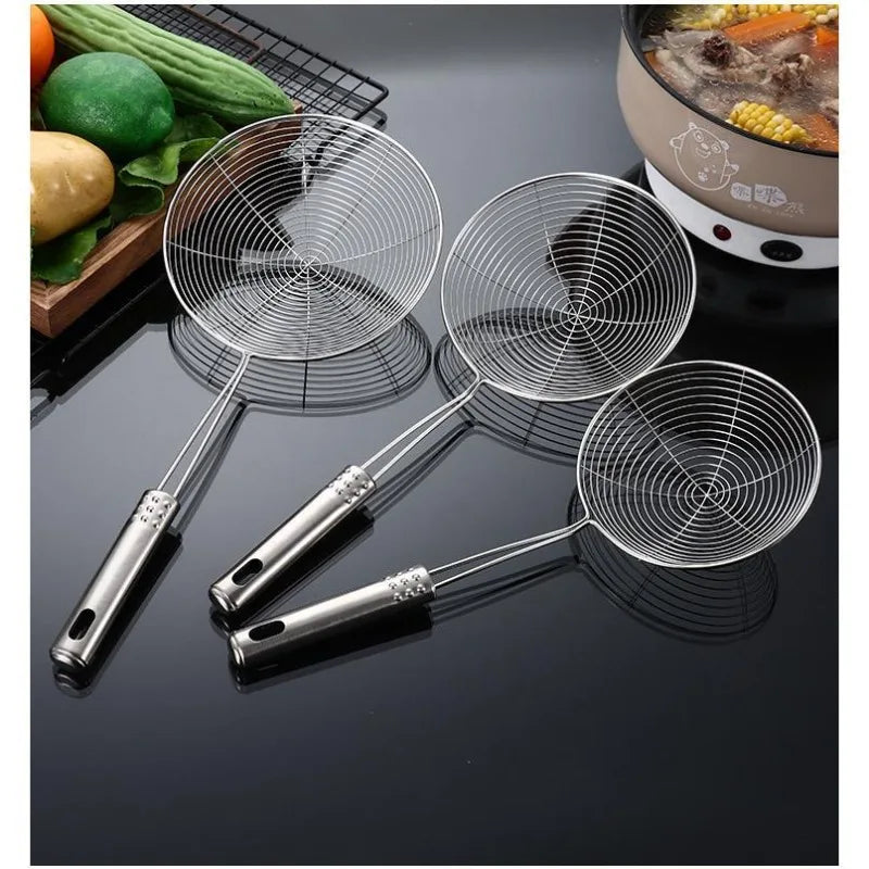 Passoire à frire en acier inoxydable, cuillère à frites, écumoire en treillis métallique, passoire, cuillère à friteuse, tamis, fournitures de cuisine, 1/3/5 pièces