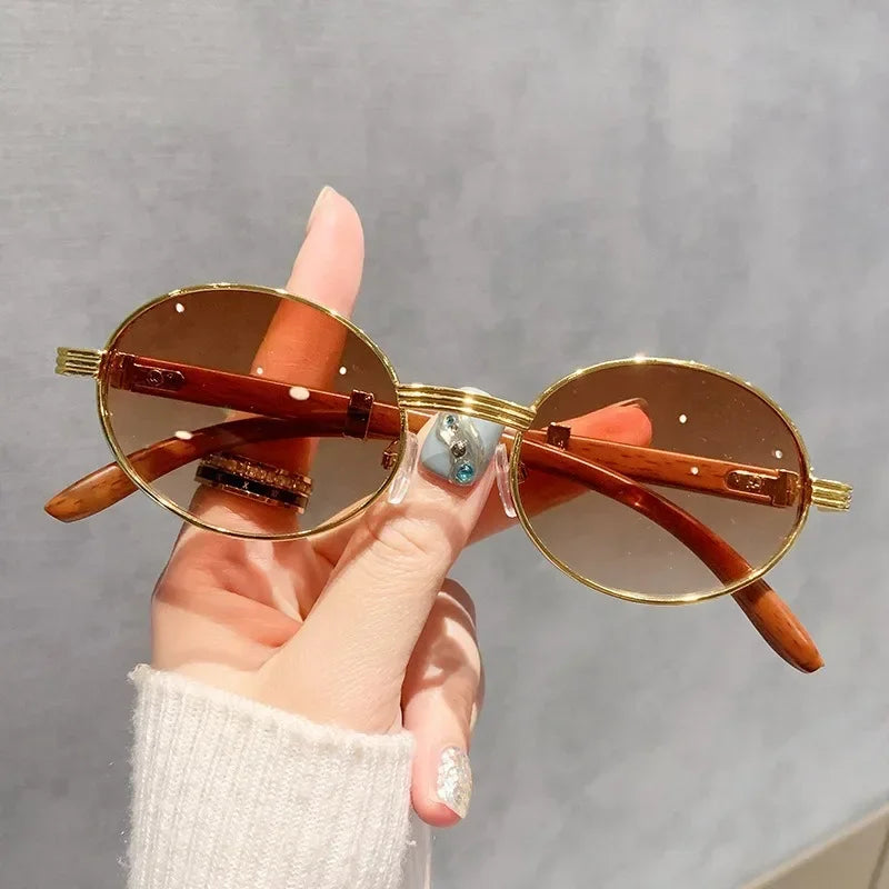 Gafas de sol ovaladas de madera para hombre y mujer, gafas de sol vintage, gafas de sol de lujo, gafas de diseño, moda
